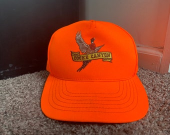 Vintage Cooke Canyon Blaze Orange Leather Strap Back Hat