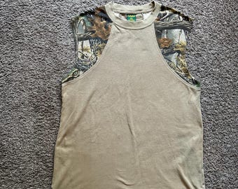 Vintage Cabelas camouflage mouwloos groot shirt met ronde hals