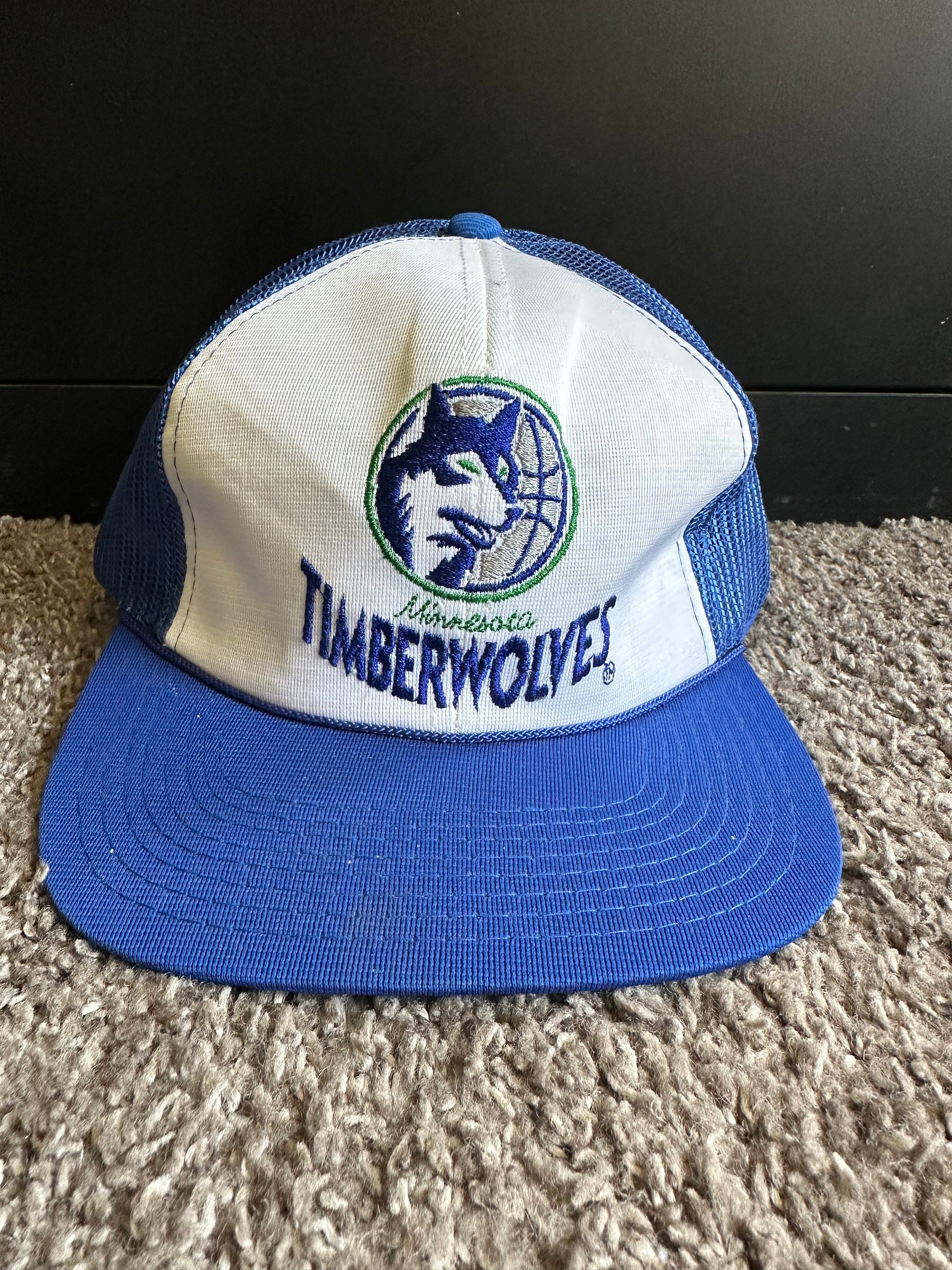 Vintage Minnesota Timberwolves White and Blue Mesh Trucker Hat 