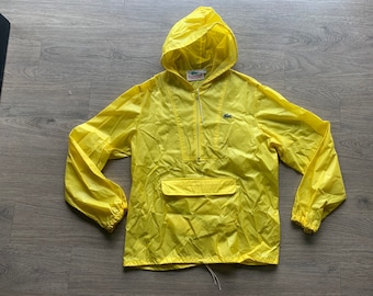 Vintage Alligator Lacoste Yellow Anorak Rain Jacket Size Large Pristine Rare
