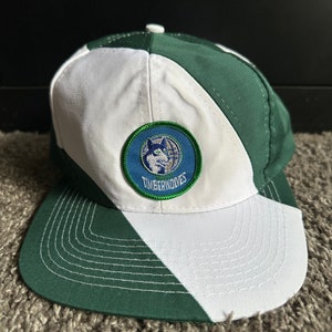 Vintage Rare Minnesota Timberwolves Green and White Leather Strap Hat