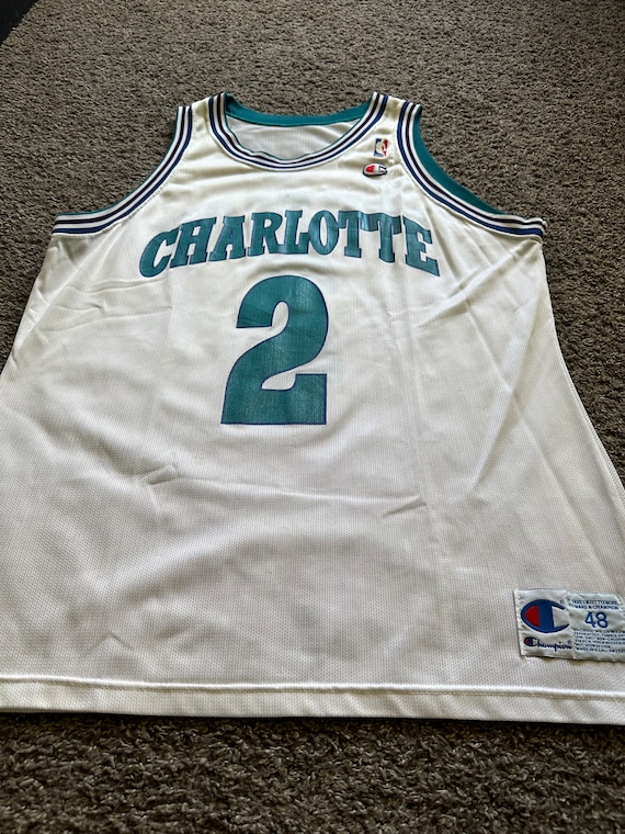 Larry Johnson White Charlotte Hornets Champion Jersey Size 48 XL