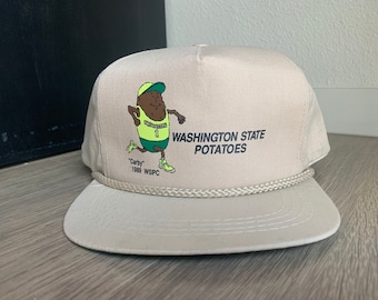 Vintage Washington State Potatoes &quot;Carby 1989&quot; Tan Rope Snapback Deadstock Hat