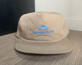 Vintage Georgia Pacific GP Beige and Baby Blue Snapback Hat