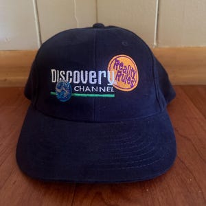 Vintage Discovery Channel Explore the World 90s Navy Snapback Hat