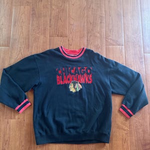 Vintage Chicago Blackhawks Pro Player Black Crewneck Sweatshirt Size Large