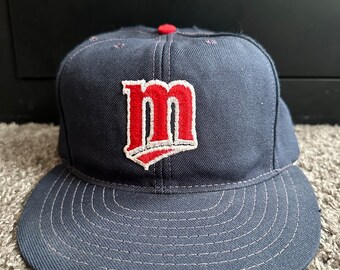 Vintage Minnesota Twins "M" Navy Snapback Hat jaren '80 Zeldzaam