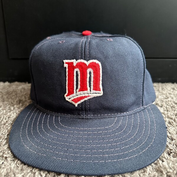 Vintage Minnesota Twins "M" Navy Snapback Hat jaren '80 Zeldzaam