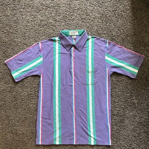 Vintage Purple Tournament by Arrow Striped Polo Size Medium