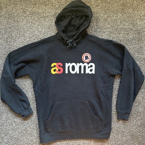 Vintage AS Roma Football Club Soccer Black Size Medium Hooded Sweatshirt