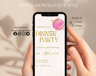 Retro Dinner Party Text Message Invitation, Retro Birthday Invite, Any Occassion Instant Download Invite, Editable Dinner Invite