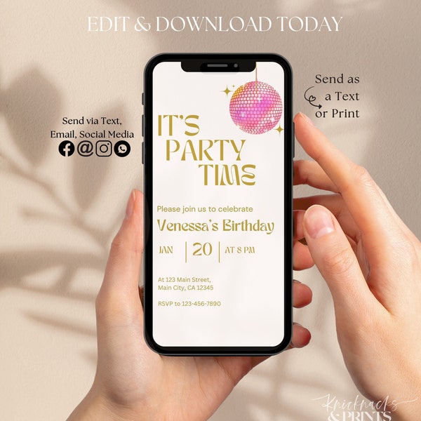 Lets Party Birthday Dinner e invite, Retro Birthday Invite, Farewell Anniversary Any Occassion Text Message Invitation