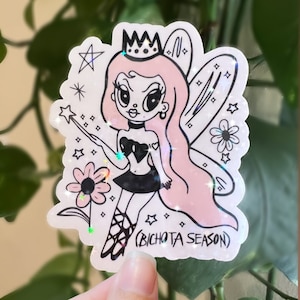 Mañana Será Bonito, Bichota Season, Pink Hair Karol G Vinyl Sticker, Holographic Glitter Sticker