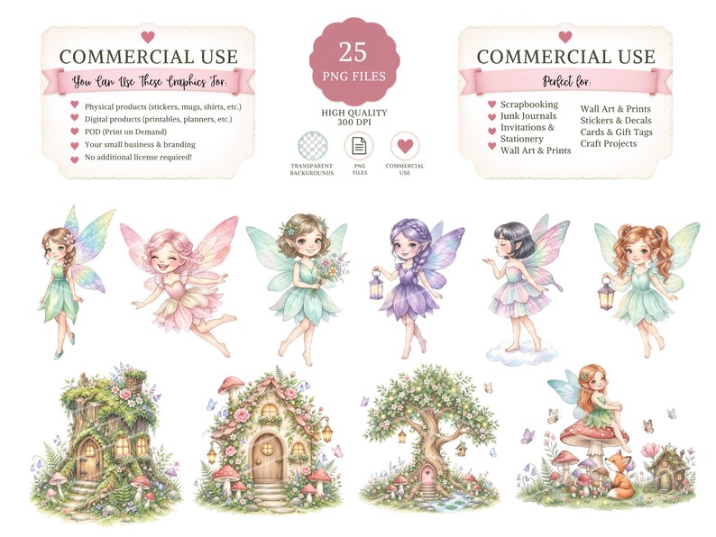 Watercolor Fairy Garden Clip Art Bundle, Enchanted Forest Pngs ...