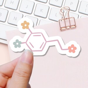 Retro Floral Dopamine Sticker, Chemical Molecule Study Sticker, Psychology Biology Chemistry Student Gift Idea