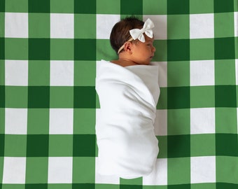 Baby Blanket in Green Gingham | Minky Soft | Boy Girl | Multiple Sizes | Grandmillenial Style | Gendeer Neutral Nursery Decor | Baby Shower