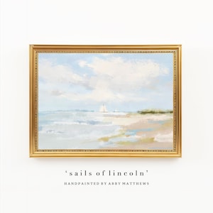 Abstrakcyjny krajobraz Grandmillennial Art: Nowoczesny, ręcznie malowany pejzaż morski z Południa (pobierz) - Sails of Lincoln