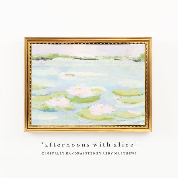 Abstract Landscape Grandmillennial Art: Modern Southern Hand Painted Lily Pad Marsh (Download)- AWA