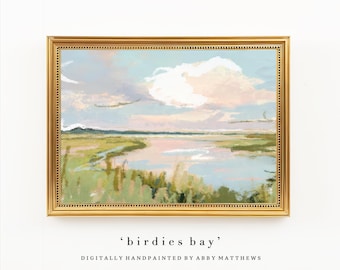 Abstract Landscape Grandmillennial Art: Modern Southern Hand Painted Oil Pastel Marsh (Download) - BB