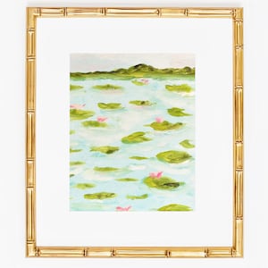 Grandmillenial Wall Decor | Blue Green Vintage Pastel Landscape Digital Print | Handpainted Nursery Art - Lilypad II by Abby Matthews