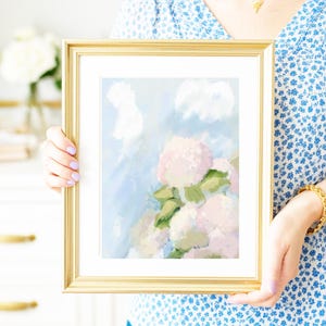 Grandmillenial Wall Decor | Nursery Pastel Hydrangea Blue Pink Digital Art Print | Floral Vintage Oil Painting -  Maisie by Abby Matthews