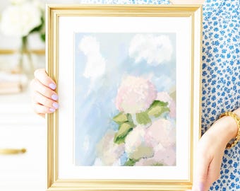 Grandmillenial Wall Decor | Nursery Pastel Hydrangea Blue Pink Digital Art Print | Floral Vintage Oil Painting -  Maisie by Abby Matthews