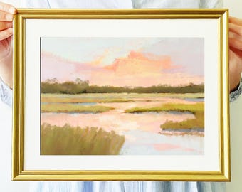 Grandmillenial Wall Decor | Nursery Pastel Landscape Digital Art Print | Blue Lowcountry Marsh Vintage Oil Painting -  Arlo by Abby Matthews