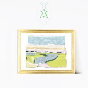 Grandmillenial Wall Decor | Torn Paper Blue Marsh Pastel Landscape Digital Art Print | Handmade Art - Duckweed and Decorum by Abby Matthews