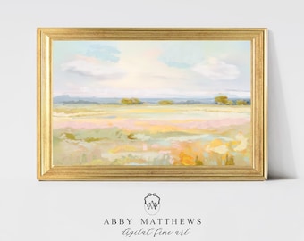 Grandmillenial  Wall Decor | Nursery Pink Country Field Pastel Landscape Digital Art Print | Vintage Oil Painting -  Bea by Abby Matthews