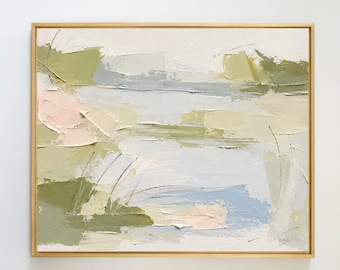 Abstract Landscape Grandmillennial Art: Modern Southern Hand Painted Oil Pastel Marsh (Download)