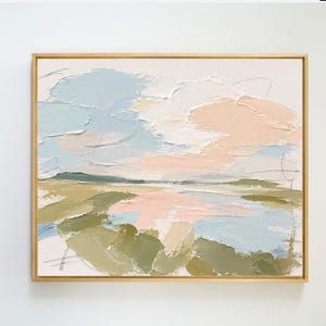 Abstract Landscape Grandmillennial Art: Modern Southern Hand Painted Oil Pastel Marsh (Download) - BB