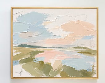 Abstract Landscape Grandmillennial Art: Modern Southern Hand Painted Oil Pastel Marsh (Download) - BB