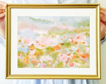 Grandmillenial Wall Decor | Nursery Pastel Wildflower Blue Pink Digital Art Print | Floral Vintage Oil Painting -  Sylvia by Abby Matthews