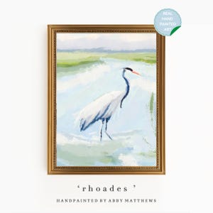 Abstract Landscape Grandmillennial Art: Modern Southern Hand Painted Oil Pastel Blue Heron (Download) - Rhoades
