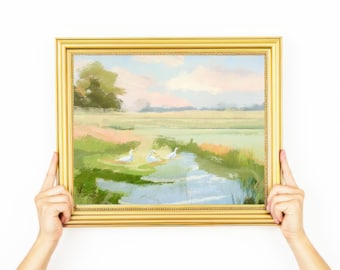 Grandmillenial Wall Decor | Nursery Goose Low Country Pastel Landscape Digital Art Print | Vintage Oil Painting - Liam by Abby Matthews