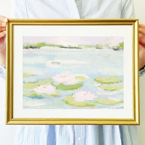 Grandmillenial Wall Decor | Nursery Pastel Lilypad Green Pink Digital Art Print | Floral Vintage Oil Painting -  Alice by Abby Matthews