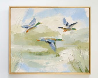 Abstract Landscape Grandmillennial Art: Modern Southern Hand Painted Mallard Duck Marsh (Download)