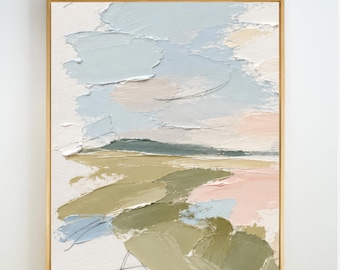 Abstract Landscape Grandmillennial Art: Modern Southern Hand Painted Oil Pastel Marsh (Download) - BB2