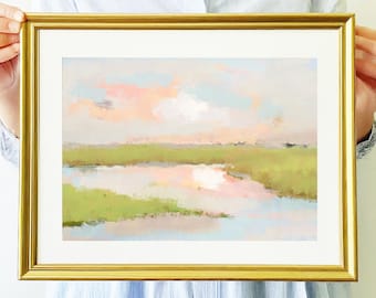 Grandmillenial Wall Decor | Nursery Pastel Landscape Digital Art Print | Lowcountry Marsh Vintage Oil Painting -  Violet by Abby Matthews