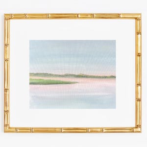 grandmillennial Wall Decor | Blue Pink Green Pastel Landscape Digital Print | Watercolor Acrylic Art - Sunrise Stillness by Abby Matthews