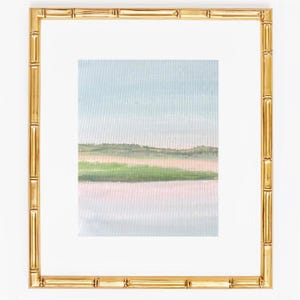 grandmillennial Wall Decor | Blue Pink Green Pastel Landscape Digital Print | Watercolor Acrylic Art - Sunrise Stillness II by Abby Matthews