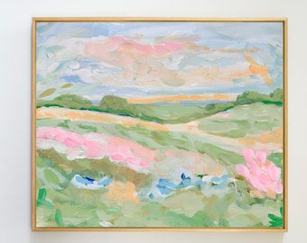 Abstract Landscape Grandmillennial Art: Modern Southern Hand Painted Oil Pastel Wildflower Countryside (Download) - NIB
