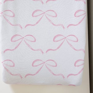 Changing Pad Cover in Pink Bow Nursery Decor Baby Newborn Toddler Bedding Gender Neutral Shower Gift image 5