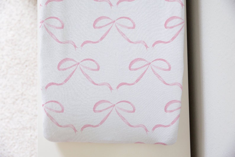Changing Pad Cover in Pink Bow Nursery Decor Baby Newborn Toddler Bedding Gender Neutral Shower Gift image 5