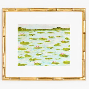 Grandmillenial Wall Decor | Blue Green Coastal Vintage Pastel Landscape Digital Print | Handpainted Nursery Art - Lilypad I by Abby Matthews