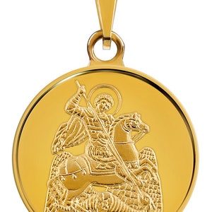 Collier pendentif médaille Saint George en or jaune 18 carats 16 mm 0,06 oz