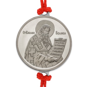 Heiliger Basilius der Große Red String verstellbar Armband mit Feinsilber Medaille 0,04 oz 16 mm