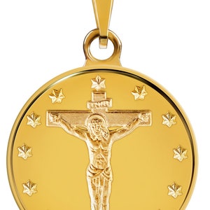 Crucifixion of Jesus 18ct Yellow Gold Medal Pendant Necklace 0.06 oz 16 mm