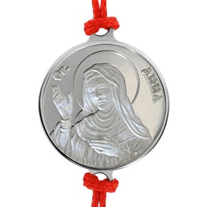 Saint Anne Red String Adjustable Bracelet with Fine Silver Medal 0.04 oz 16 mm