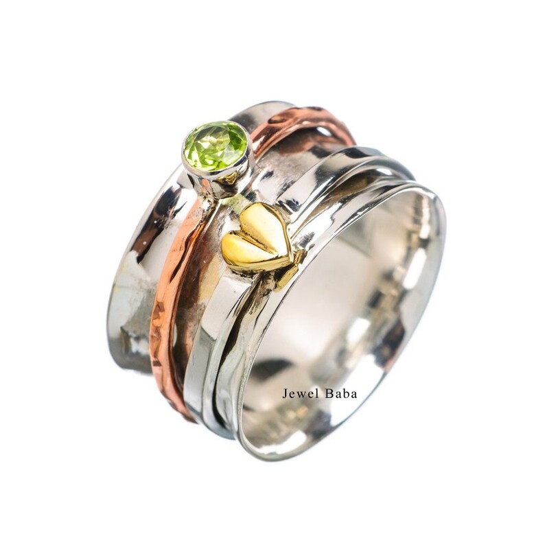 Women Ring 925 Sterling Silver Spinner Ring Free Shipping Meditation Peridot Ring Handmade Ring Statement Ring Gift Her Thumb